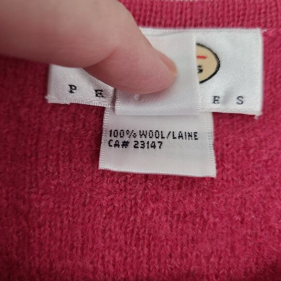 Talbots Petite wool cardigan womens SP Pink Boiled wool floral appliqué Button - Picture 4 of 10